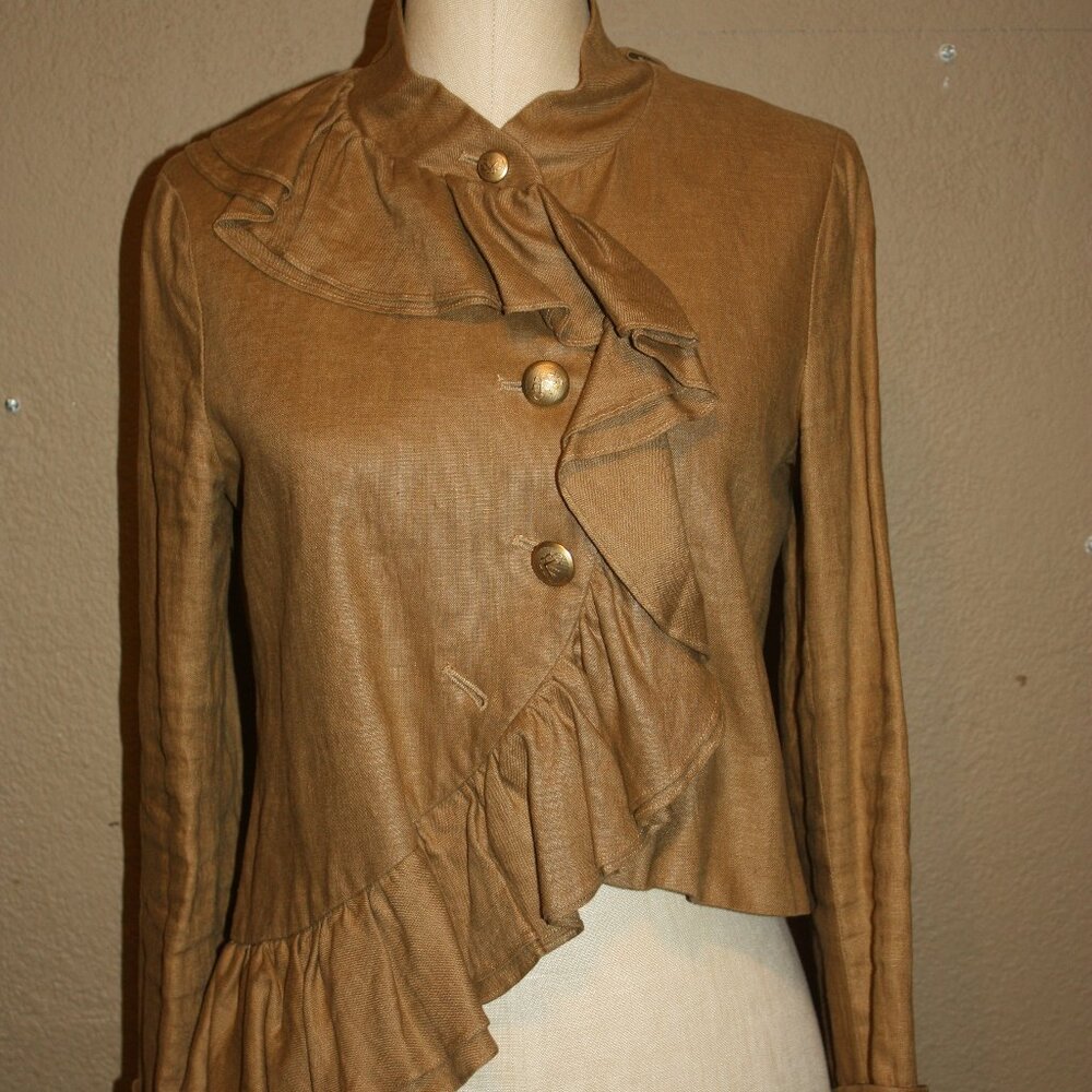 ANTHROPOLOGIE MISE EN SCENE RUFFIAN LINEN WELL WISHER RUFFLED JACKET - 4 MEDIUM